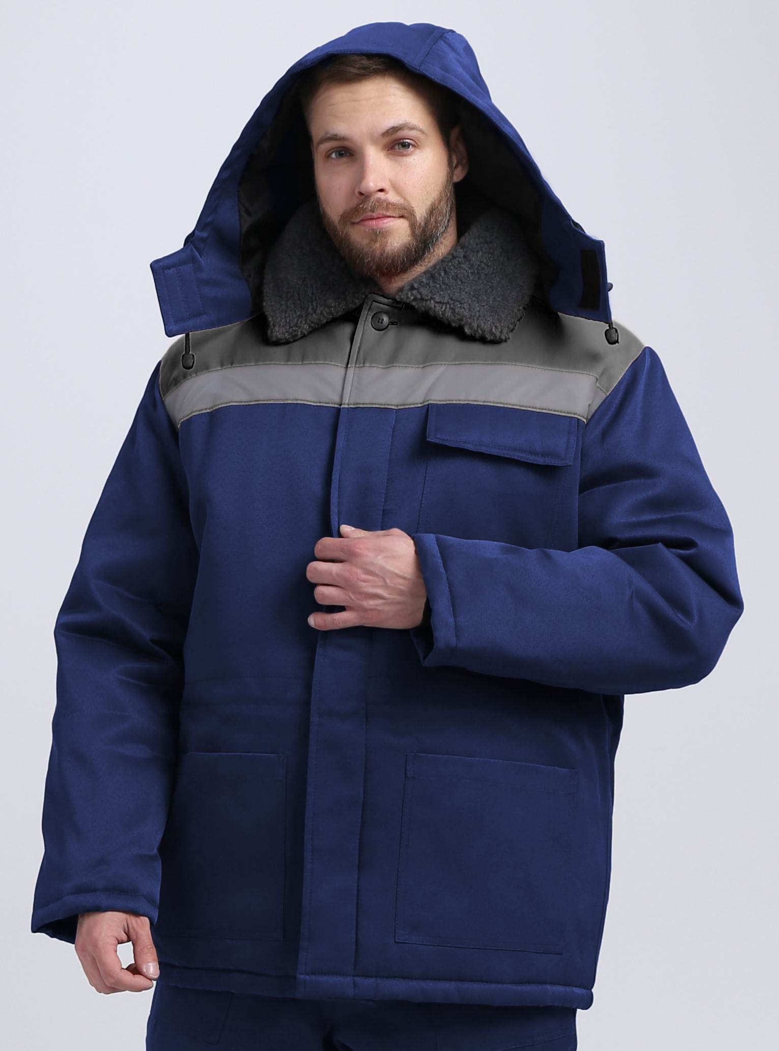 Куртка зимняя для бригадира NEW (тк.Смесовая,210), т.синий/серый