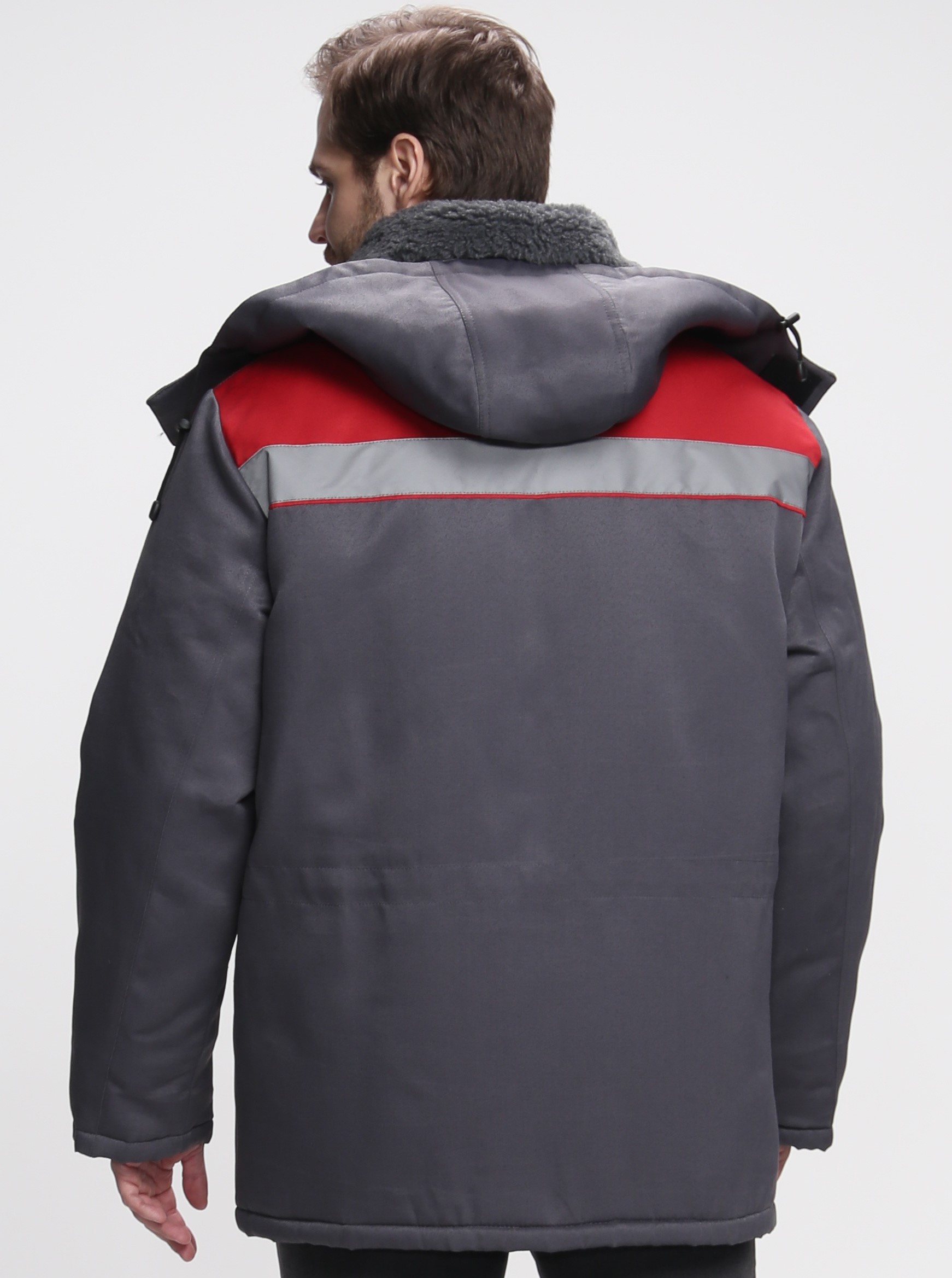 Куртка зимняя для бригадира NEW (тк.Смесовая,210), т.серый/красный - 7