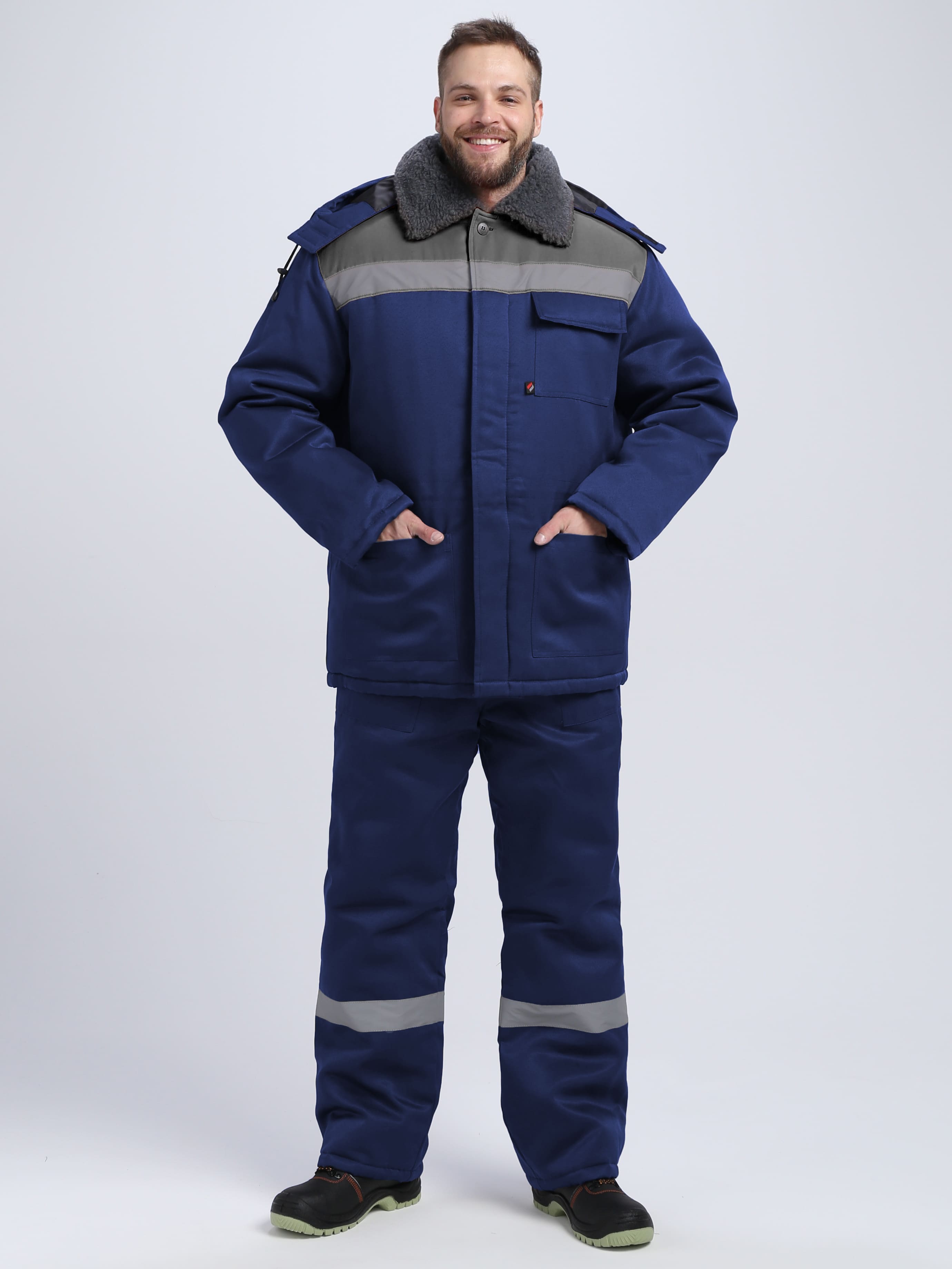 Куртка зимняя для бригадира NEW (тк.Смесовая,210), т.синий/серый