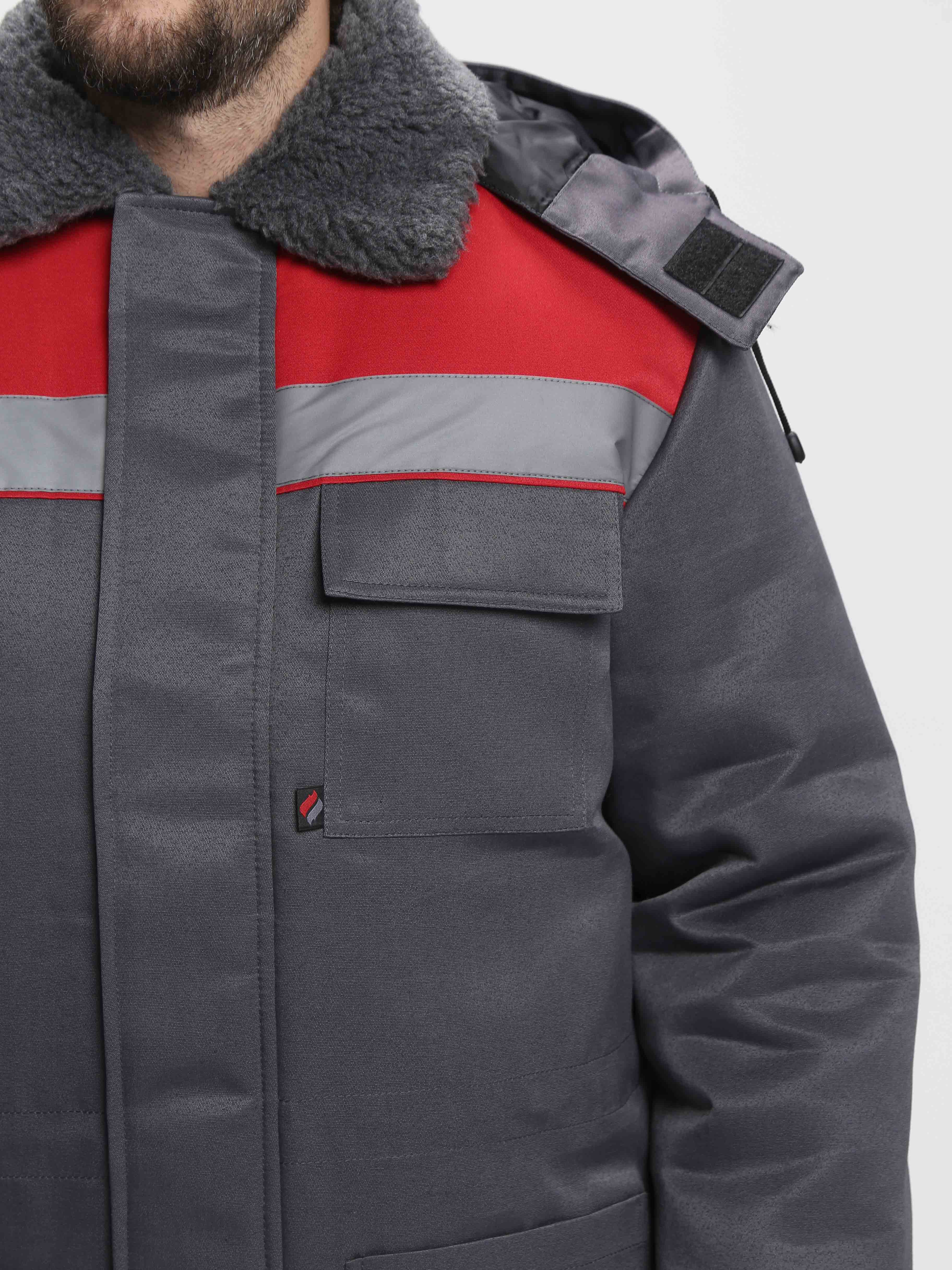 Куртка зимняя для бригадира NEW (тк.Смесовая,210), т.серый/красный - 3