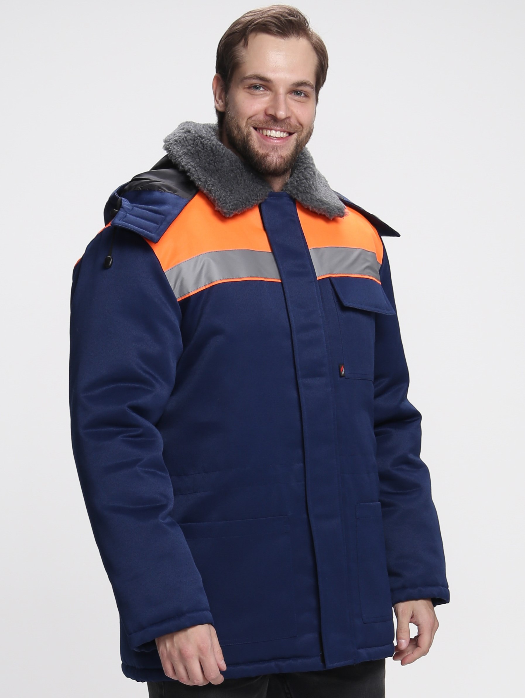 Куртка зимняя для бригадира NEW (тк.Смесовая,210), т.синий/оранжевый - 4