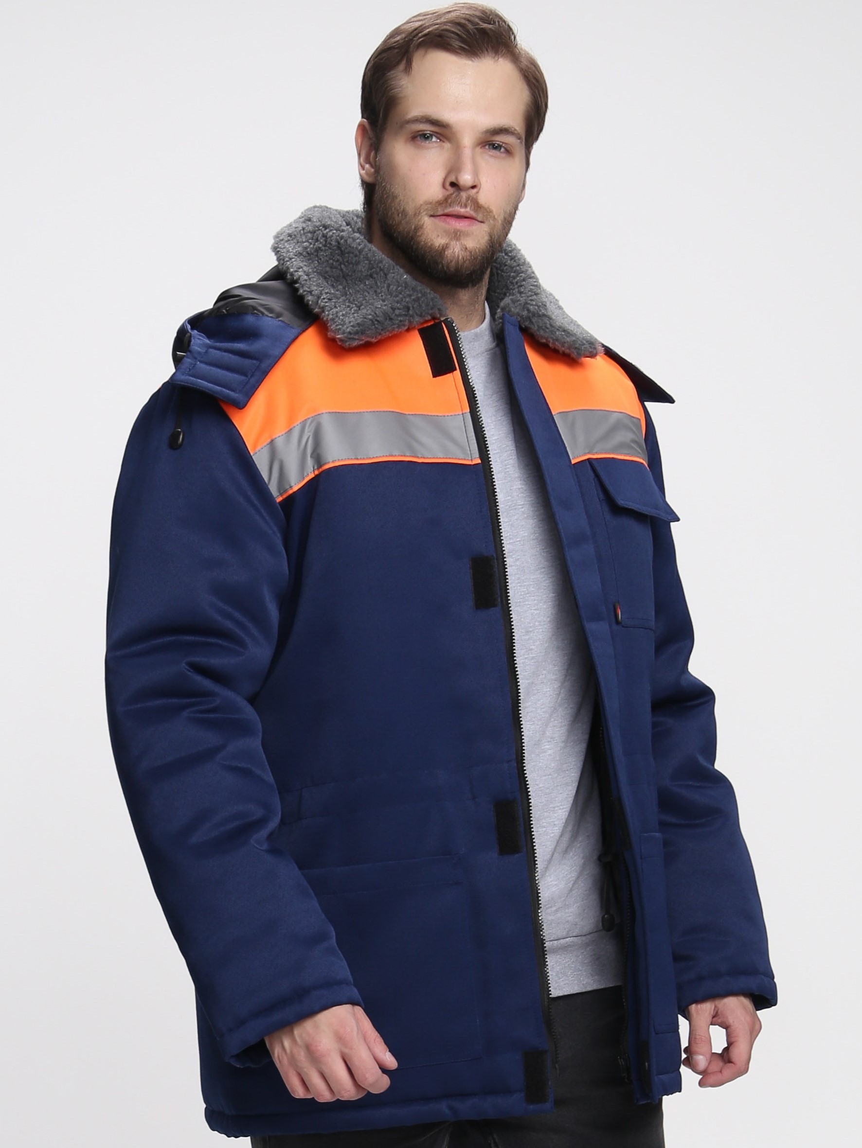 Куртка зимняя для бригадира NEW (тк.Смесовая,210), т.синий/оранжевый - 6