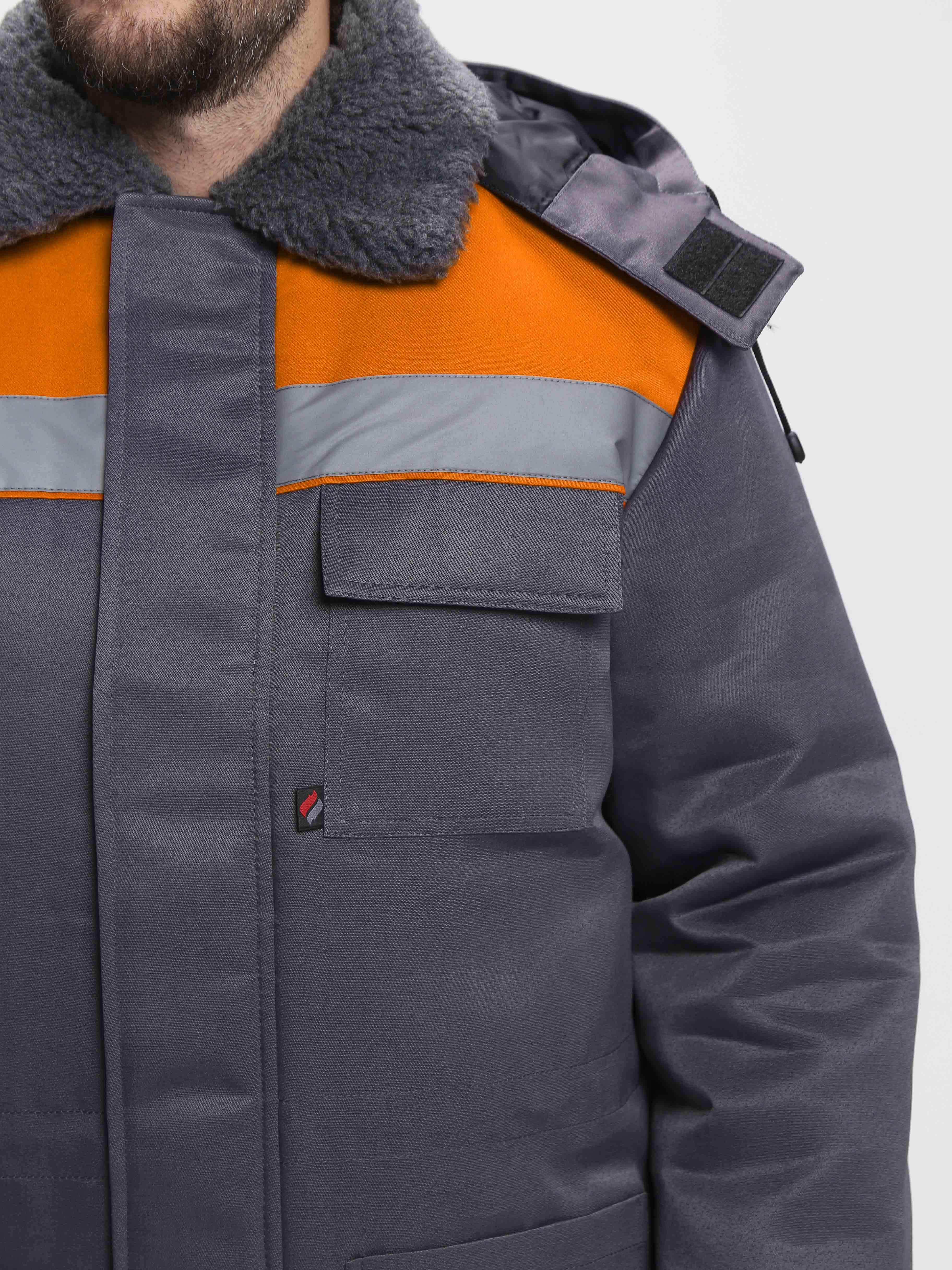 Куртка зимняя для бригадира NEW (тк.Смесовая,210), т.серый/оранжевый - 3